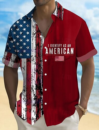  Tag der Unabhängigkeit Herren Amerikanische US-Flagge Patriotisch Vierter Juli Hemd Sommerhemd Knopfhemd Kurzarm Modisch lässig Ferien Sommer Frühling Umlegekragen 3D-Druck Hemden mit Kragen Eine