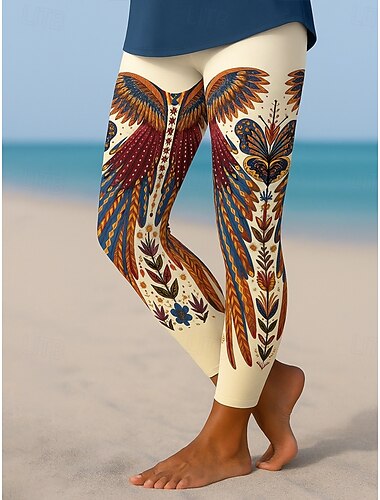  Damen Leggings Elegant Urlaub Vintage Volle Länge Hohe Taille Blumen Grafik 3D-Druck Schnelltrocknend Atmungsaktivität Weich Dehnbar Formell Outdoor Urlaub Schwarz Weiß Khaki Herbst Normale Passform