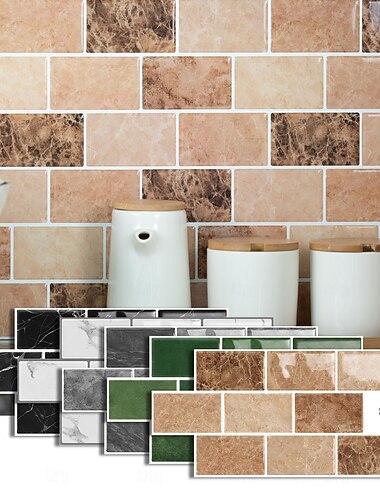  12 יחידות מדבקות אריחים תלת מימדיות לקילוף והדבקה לקירות, מדבקות ויניל עמידות למים לקירות קיר אחוריים, אריחי קיר נשלפים דביקים למטבח, חדר אמבטיה, סלון, עיצוב הבית