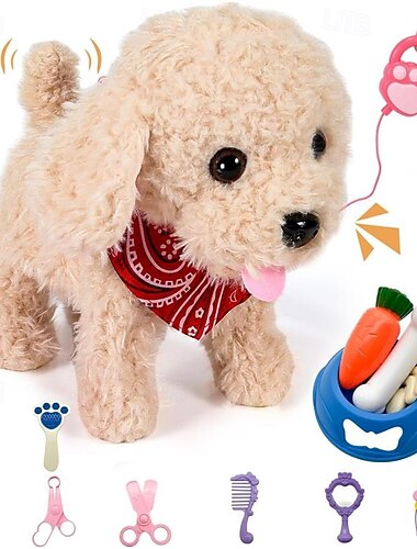  Interaktiver laufender Plüschwelpe, Spielzeughund, realistischer Roboterhund mit wedelndem Schwanz und Pflegeset, perfektes Weihnachts- und Geburtstagsgeschenk, Spielzeug für Mädchen und Jungen im