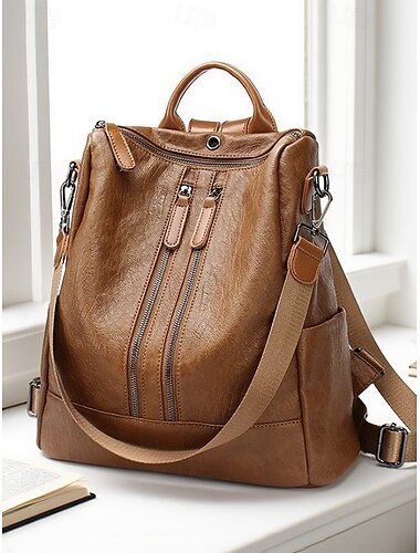  Sac à dos convertible en similicuir pour femme - Sac à bandoulière antivol multifonctionnel avec trou pour écouteurs et poche zippée pour l'école quotidienne, les voyages décontractés et le travail
