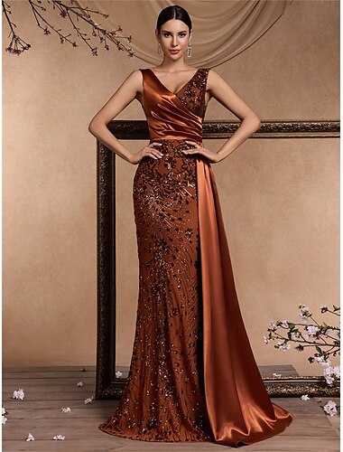  Meerjungfrauenschnitt Quinceanera-Kleider Elegant Kleid Formell Hochzeit Bodenlang Ärmellos V Ausschnitt Satin mit Schlitz 2025
