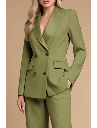  blauer zweiteiliger Hosenanzug für die Mutter der Braut, Hochzeit, elegant, Vintage, minimalistisch, Revers, bodenlang, Stretchstoff, lange Ärmel mit Knöpfen 2025