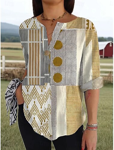  Damen Hemd Blumen Grafik Geometrisch Vintage Tropisch Hawaiianisch Dreiviertelarm Rundhalsausschnitt Normale Oberteile Täglich Ferien Strandbekleidung Druck Rosa Orange Khaki Sommer Frühling