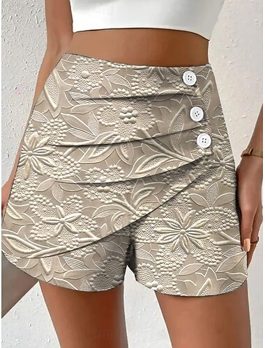  Mujer Chinos Pantalón corto Vacaciones Vintage Estilo Étnico Corto Alta cintura Floral Graphic Plisado Microelástico Vacaciones Calle Diario Rojo rubí Rojo Verde Trébol Caqui Verano Primavera Ajuste