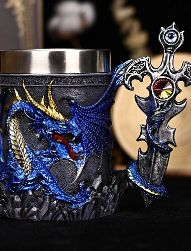  Bierkrug im Vintage-Stil, Oktoberfest-Geschenkbecher, Fantasy-Drachenkampf-Krug, kreative Drachenkrieger-Kaffeetasse, böses Drachendesign, Retro-Drachengeschenk