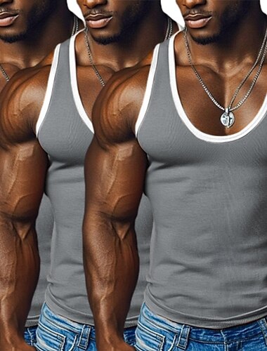  3-teiliges Herren Tanktop Wife Beater Shirt Unterhemd Ärmelloses Shirt Ärmellos U-Ausschnitt Tiefer U-Ausschnitt Sommer Colorblock Pit Strip Modedesigner Sportlicher Colorblock Outdoor Tanktop