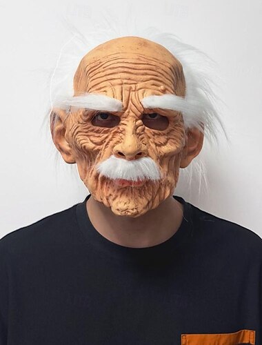  Halloween-Maske für glatzköpfige alte Männer für Erwachsene, realistische Gruselkostüme, Latex-Gesichtsmaske, Horrormaske mit weißen Haaren und faltigem Gesicht, gruseliges Spukhaus-Requisit