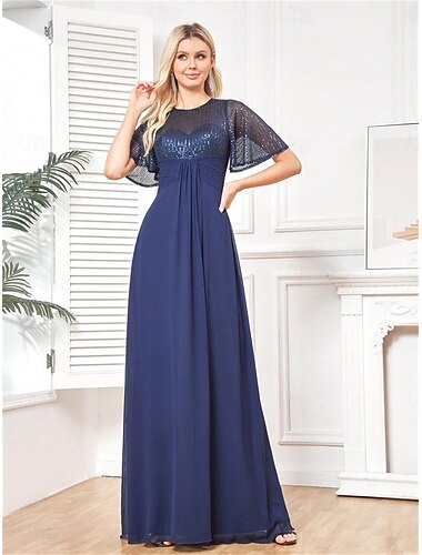  A-linie quinceanera šaty elegantní šaty formální svatební dlouhá délka krátký rukáv kulatý výstřih chiffon s sklady