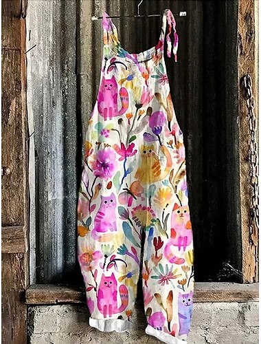  Damen Overall Urlaub Vintage Ethno-Stil Volle Länge Hohe Taille Blumen Grafik Tiermotiv Kordelzug Unelastisch Formell Urlaub Straße Gelb Rosa Grün Sommer Frühling Herbst Lässiger Schnitt
