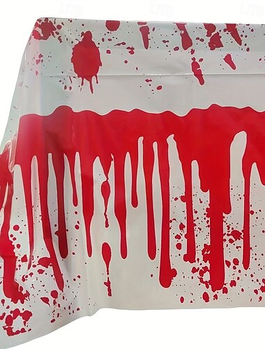  1 τεμάχιο πλαστικό τραπεζομάντιλο για το Halloween (54in*108in/137cm*274cm) - σχέδιο ματωμένων χεριών με τρομακτικό κόκκινο μοτίβο πιτσιλιών, κατασκευασμένο από μηχανή, ιδανικό για πάρτι &διακόσμηση