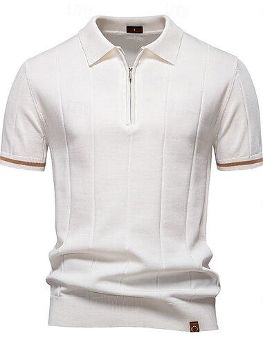  Herren Männlich Einfarbig Vertikale Streifen Polo Strick-Polopullover Kurzarm Umlegekragen Polokragen Viertelreißverschluss Modern Formell Arbeit Sport & Outdoor Reißverschluss Frühling Weinrot