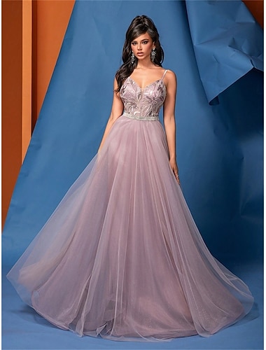  A-Linie Quinceanera-Kleider Elegant Kleid Formell Hochzeit Bodenlang Ärmellos Spaghettiträger Tüll Rückenfrei mit Falten 2025