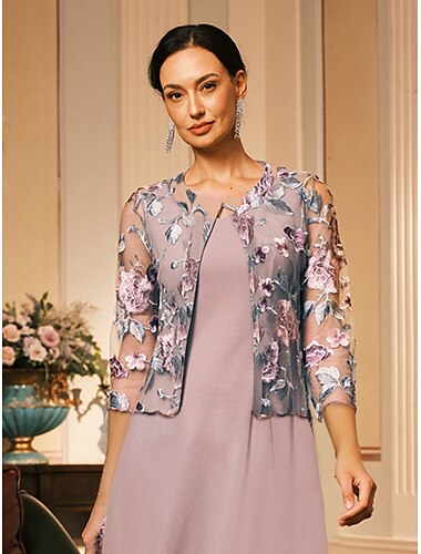  Damen Blazer Leicht Spitze Bestickt Elegant Blumen Formell Kurz Rundhalsausschnitt Lässiger Schnitt Dreiviertelarm Oberbekleidung Graues Rosa Sommer Frühling