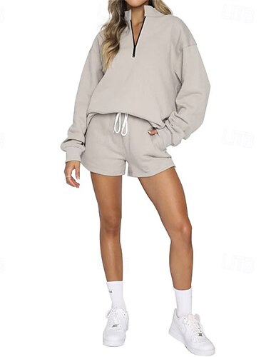  Damen Trainingsanzug Pullover Athleisure Herbst Langarm Winddicht Fitnessstudio Training Sport Sportbekleidung Sportkleidung Einfarbig Schwarz Himmelblau Hellgrau