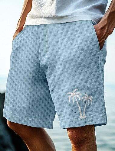  Herren Kokospalme Tropische Pflanzen Waffel-Shorts Sweat-Shorts Freizeitshorts Mittlere Taille Hawaiianisch Urlaub Joggen Trainieren Elastischer Kordelzug in der Taille Shorts mit Taschen Designer