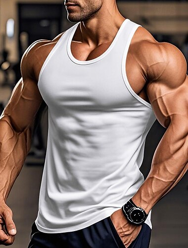  Men's Tank Top Vest Top Undershirt Sleeveless Shirt Sleeveless Crew Neck Summer Plain Fashion Designer Basic Classic Vacation Street Going out Black White Top Tee for Men