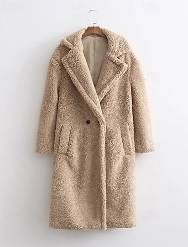  Damen Mantel Warm Bequem Tasche Knöpfe Lässig Einfach Ferien Alltagstauglich Einreihig Lang Umlegekragen Normale Passform Langarm Oberbekleidung Khaki Herbst Winter