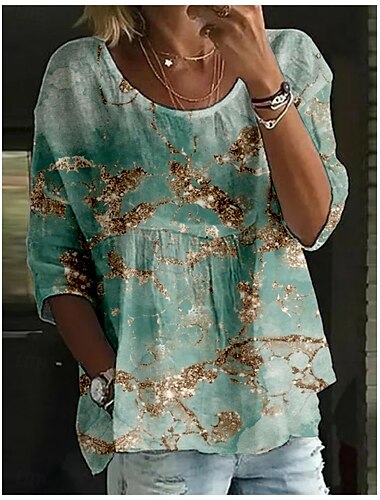  Per donna Blusa Floreale Elegante Manica 3/4 Girocollo Top Regolari Quotidiano Ferie Stampato Nero Verde chiaro Blu marino Viola Verde Estate