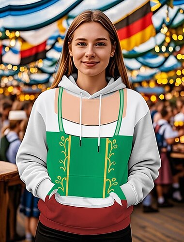  Cerveza Oktoberfest Sudadera Estampado Bolsillo delantero Gráfico Para Mujer Adulto Carnaval Cerveza Oktoberfest Impresión 3D Vacaciones Fiesta