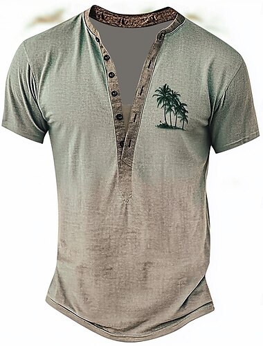  Homme Palmier Ethnique T-shirt Chemise Henley Manche Courte Designer Basique Ethnique Extérieur Occasionnel Quotidien Été Kaki Henley T-shirt Henley