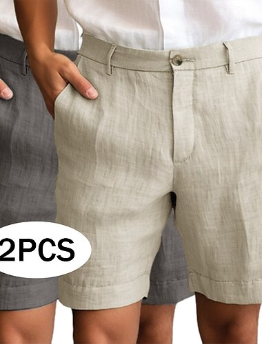  Voor heren Korte broek Linnen korte broek Geklede korte broek Zomer korte broeken Strandshorts Vetoketju Knop Zak Effen Comfort Ademend Knielengte Buiten Dagelijks Uitgaan Modieus Klassieke Stijl