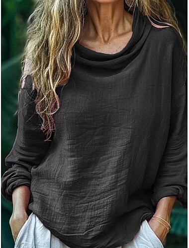  Damen Bluse Einfarbig Täglich Lässig Langarm Wasserfallausschnitt Normale Oberteile Täglich Drapiert Schwarz Rosa Blau Fuchsie Grau Sommer Frühling