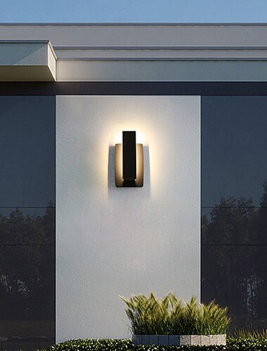  Applique da parete a LED per esterni, impermeabile IP65, apparecchio di illuminazione da parete rettangolare, elegante, nero, bianco satinato, acrilico antiruggine, bianco caldo 110-240 V