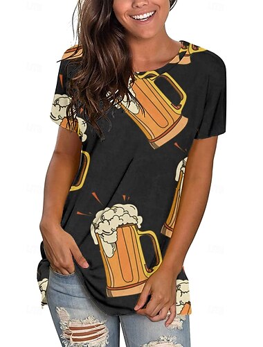  Oktoberfest Dirndl-Print T-Shirt Bayerisch München Deutsch Grafik Für Damen Erwachsene Karneval Oktoberfestbier 3D-Druck Party Alltagstauglich