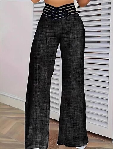  Damen Weite Hosenbeine Chinos Urlaub Vintage Ethno-Stil Volle Länge Hohe Taille Einfarbig Loch Bequem Atmungsaktiv Weich Mikroelastisch Outdoor Urlaub Lässig Marineblau Denim Blue Schwarz Olivgrün
