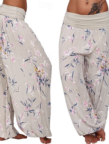  Damen Hosen Hose Haremshose Palazzo-Hose Mode Boho Volle Länge Mittlere Taille Druck Elastischer Bund Bequem Mikroelastisch Straße Alltagskleidung Ausgehen Weiß Gelb Hellgrün Rosa Sommer Frühling