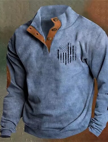  Hombre Sudadera Negro Blanco Azul Marino Cuello Mao Graphic Cruz Bandera estadounidense Estampado Diario Festivos Noche Poliéster Ropa de calle Casual Otoño Invierno Ropa Sudaderas con capucha