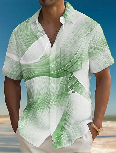  Herren Geometrisch Farbverlauf Wellen Hemd Sommerhemd Knopfhemd Kurzarm Modisch lässig Outdoor Urlaub Alltagskleidung Sommer Frühling Umlegekragen 3D-Druck Hemden mit Kragen Eine Tasche vorne Rote