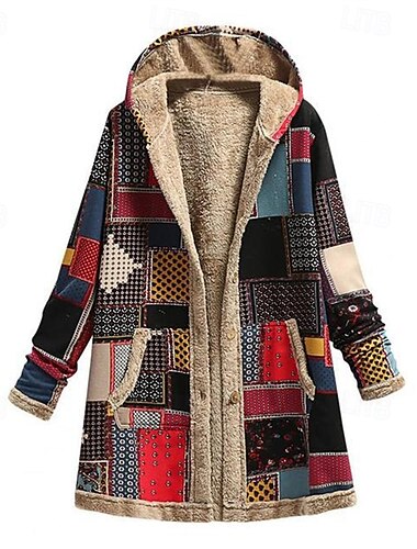  Femmes Veste en Polaire Manteau Veste à Capuche Chaud Confortable Fermeture éclair Avec Poches Mode Moderne Occasionnel Géométrique Sortir Week-end Fermeture éclair Régulier À capuche Coupe régulière
