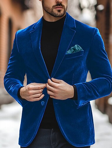  roter Herren-Blazer aus Samt, lässig, für den Alltag, warm, für Winter, Frühling und Herbst, Cord, einfarbig, mit Tasche, einreihiger Einknopf-Blazer