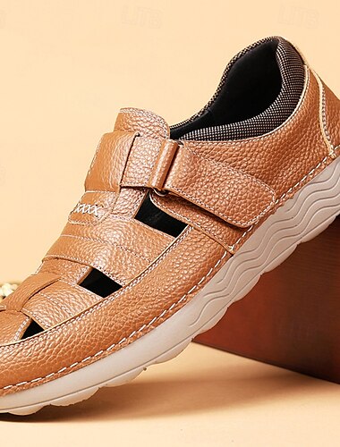  Baskets à scratch pour homme, couleur beige, avec tige respirante et semelle souple. Chaussures confortables et élégantes pour les loisirs et les activités de plein air.