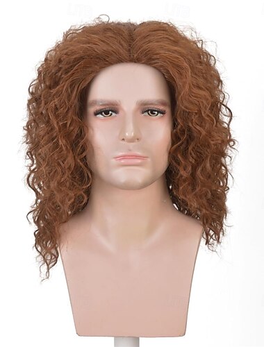  braune lockige Perücken für Männer, lang, braun, gewellt, natürlich, weich, mittellang, Kunsthaarperücken für Cosplay, Filme, Spiele, Kostüme, Halloween-Partys, Alltag