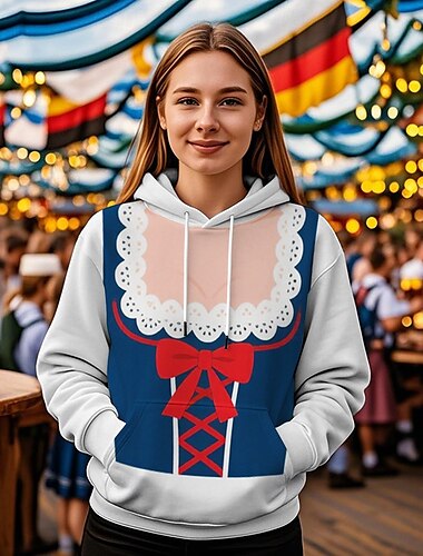  Cerveza Oktoberfest Sudadera Estampado Bolsillo delantero Gráfico Para Mujer Adulto Carnaval Cerveza Oktoberfest Impresión 3D Vacaciones Fiesta