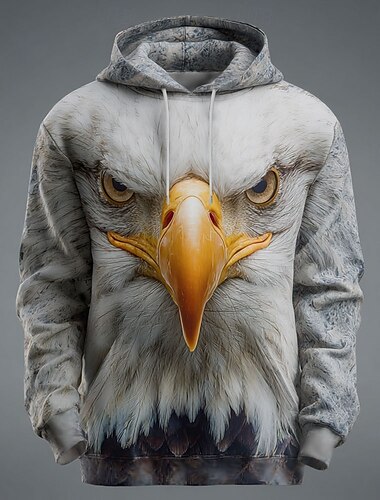  Herr Djur Örn Huvtröjor Tröja Ytterkläder Huvtröja Rund hals Häftig 3D-tryck Nattklubb Streetwear Svart Vit Snörning 3D-utskrift Höst Vinter Designer