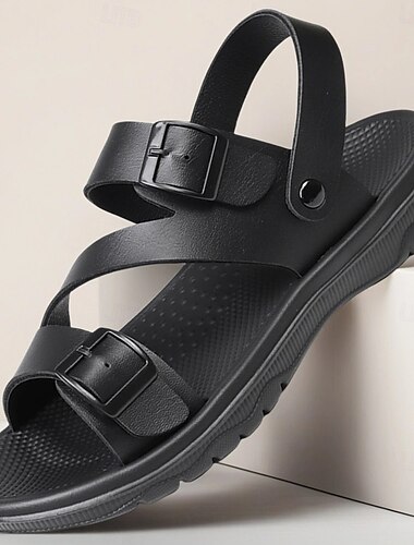  Herren Sandalen Flache Sandalen PU Leder Atmungsaktiv Bequem Rutschfest Loafer Schwarz Braun
