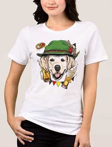  Oktoberfest Hund Golden Retriever T-Shirt Bayerisch München Deutsch Grafik Für Damen Erwachsene Karneval Oktoberfestbier Heißprägen Party Alltagstauglich