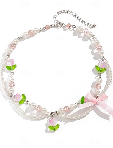  Naszyjniki choker Perła Damskie Elegancja Śłodkie Koraliki Kokarda Śłodkie Nieregularny Naszyjniki Na Ślub Impreza Urodziny