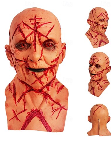  Halloween-Maske mit Glatze und Narben für Erwachsene, realistische Gruselkostüme, Latex-Gesichtsmaske, blutige Narben, Horrormaske, gruselige Spukhaus-Party-Requisite