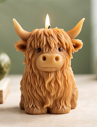  Molde de silicona para velas de vaca de las Tierras Altas (1 pieza): molde reutilizable con forma de animal para velas de yeso hechas a mano. &Artesanías de resina - Decoración del hogar de estilo