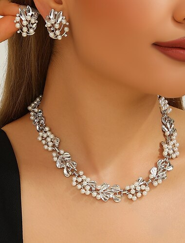  Schmuckset 2 Zirkon Perle Zirkon 1 Halskette Ohrringe Damen Elegant Vintage Luxus Niedlich Perlen Stern Blumenform Unregelmäßig Schmuck-Set Für Hochzeit Party Party-Abendmode