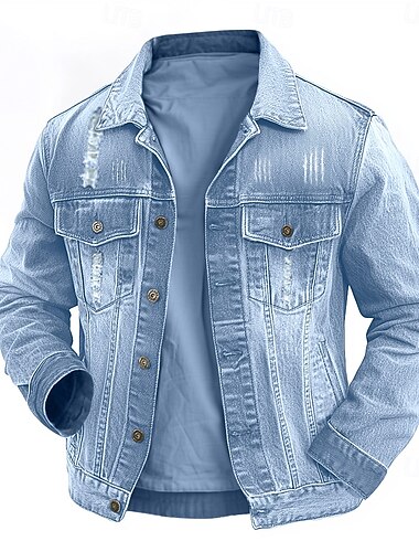  Herren Leichte Jacke Jeansjacke Arbeitsjacke Formell Heim Tasche Winter Frühling & Herbst Einfarbig Retro Vintage Hemdkragen Regulär Schwarz Dunkelblau Leicht Blau Jacken