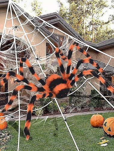  Γιγαντιαία ελαστική αράχνη Halloween από πολυεστέρα - δεν χρειάζεται ρεύμα, ιδανική για εξωτερική διακόσμηση &στηρίγματα στοιχειωμένου σπιτιού