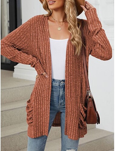  Damen Pullover Strickjacke Elegant Mode Streetwear Einfarbig Öffnung vorne Tasche Gestrickt Langarm Normale Oberteile Stricken Outdoor Täglich Wochenende Rosa Blau Herbst Winter