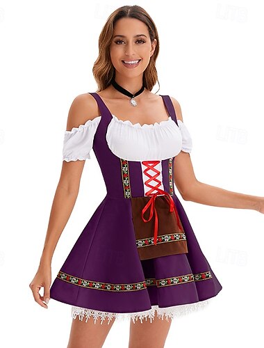  Karneval Oktoberfestbier Kostüm Kleid Dirndl Dienstmädchen Bayerisch Deutsch München Wiesn Damen Party Bier Festival Stoff im traditionellen Stil