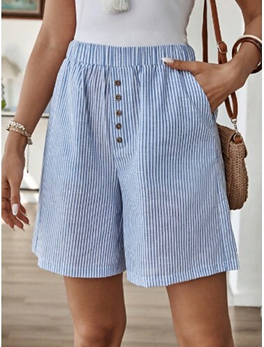  Femmes Joggings Chinos Shorts Vacances Mode Streetwear Court Taille haute Rayé Avec Poches Ceinture Élastique Impression Confortable Doux Micro-Élastique Extérieur Vacances Rue Bleu-marine Rose